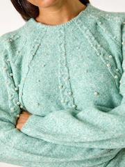 Roman Light Blue Pearl Embellished Cable Knit Jumper - Image 6 of 6
