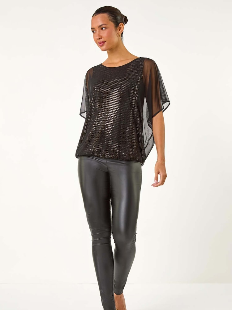 Roman Metallic Sparkle Mesh Stretch Overlay Top - Image 1 of 5