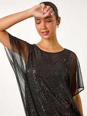 Roman Metallic Sparkle Mesh Stretch Overlay Top - Image 4 of 5