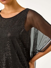 Roman Metallic Sparkle Mesh Stretch Overlay Top - Image 5 of 5