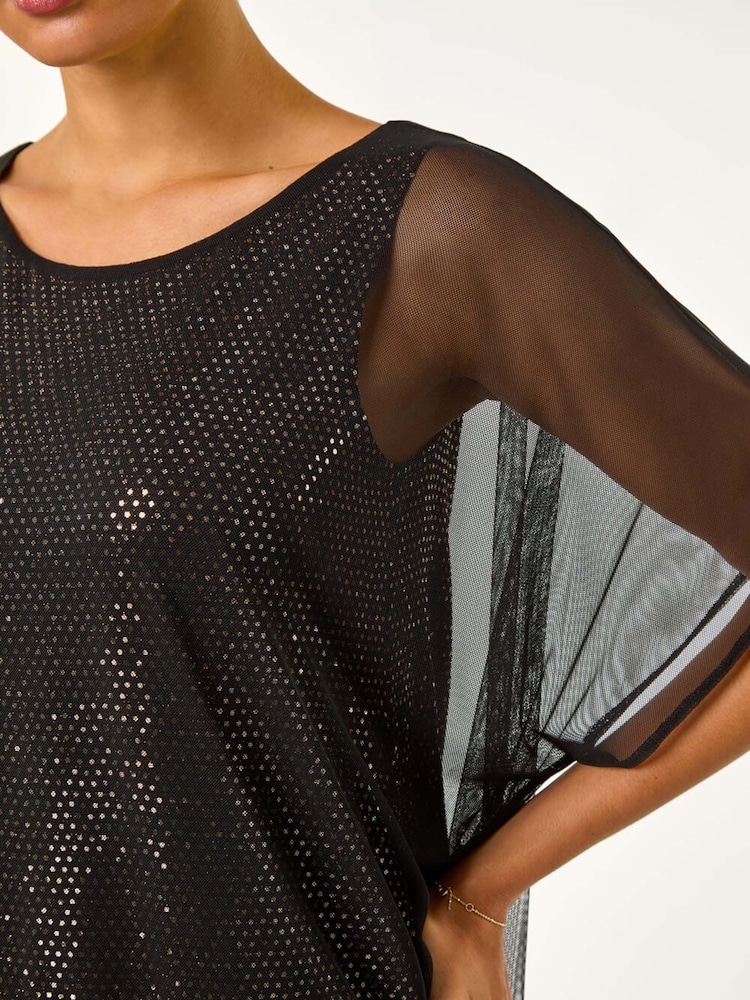 Roman Metallic Sparkle Mesh Stretch Overlay Top - Image 5 of 5