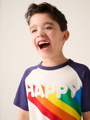 Little Bird by Jools Oliver Navy Rainbow Raglan Short Sleeve T-Shirt - Image 4 of 7
