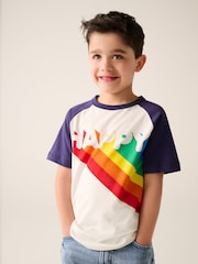 Little Bird by Jools Oliver Navy Rainbow Raglan Short Sleeve T-Shirt - Image 5 of 7