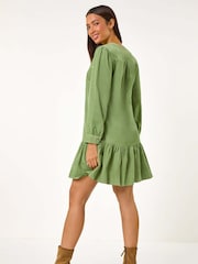 Roman Green Corduroy Button Detail A-Line 100% Cotton Dress - Image 3 of 5