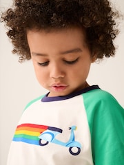 Little Bird by Jools Oliver Green Rainbow Raglan Short Sleeve T-Shirt - Image 5 of 7