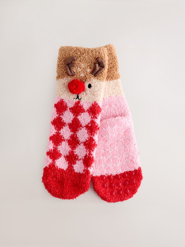 Red/Brown Reindeer Christmas Cosy Ankle Socks - Image 1 of 3