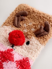 Red/Brown Reindeer Christmas Cosy Ankle Socks - Image 2 of 3