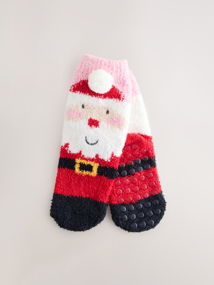Red Santa Print Christmas Cosy Ankle Socks - Image 1 of 3