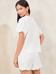 Lipsy White Woven Broderie Pyjamas Shorts Set - Image 4 of 4