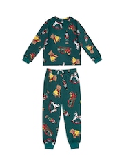 Chelsea Peers Green Kids Christmas Toys Print Long Pyjama Set - Image 1 of 4