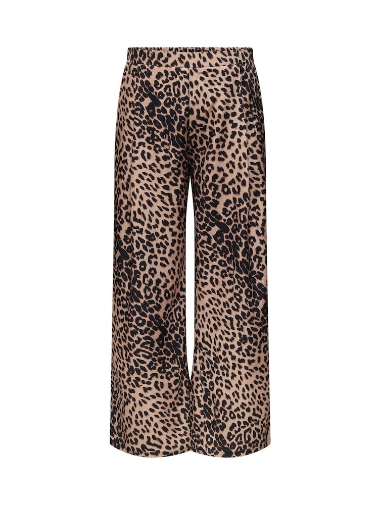 ONLY Curve Brown Leopard Print Wide Trousers - Image 2 of 3