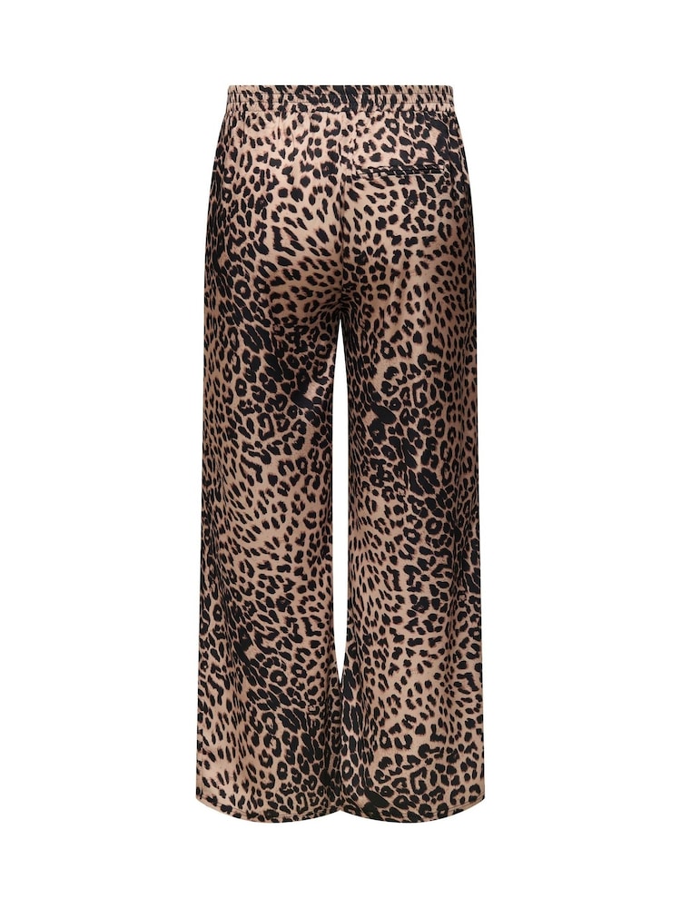 ONLY Curve Brown Leopard Print Wide Trousers - Image 3 of 3