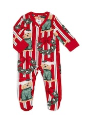 Chelsea Peers Red Baby Christmas Dog and Wreath Print Sleepsuit - Image 2 of 3