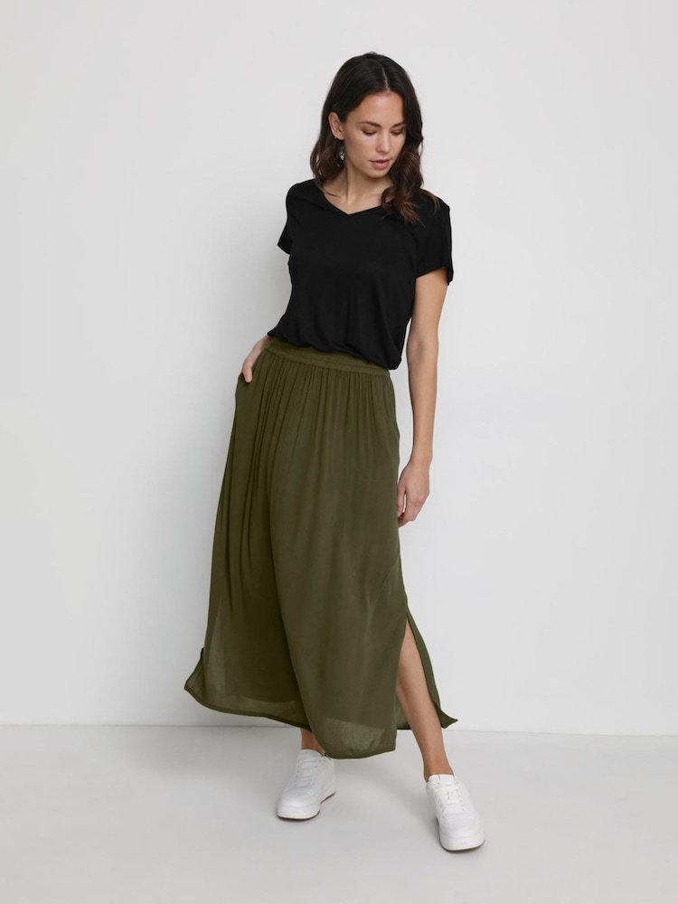 Kaffe Sally Elastic Waist Maxi Green Skirt - Image 2 of 5