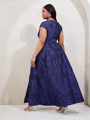 Lipsy Cobalt Blue Curve Premium Textured Belted Prom Maxi Dress - Image 4 of 4