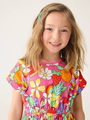 Little Bird by Jools Oliver Pink Fruit Print Rainbow Short Sleeve Jersey Dress - Image 3 of 6