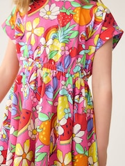 Little Bird by Jools Oliver Pink Fruit Print Rainbow Short Sleeve Jersey Dress - Image 4 of 6