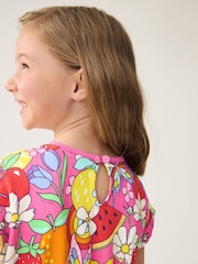 Little Bird by Jools Oliver Pink Fruit Print Rainbow Short Sleeve Jersey Dress - Image 5 of 6