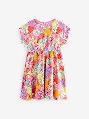 Little Bird by Jools Oliver Pink Fruit Print Rainbow Short Sleeve Jersey Dress - Image 6 of 6