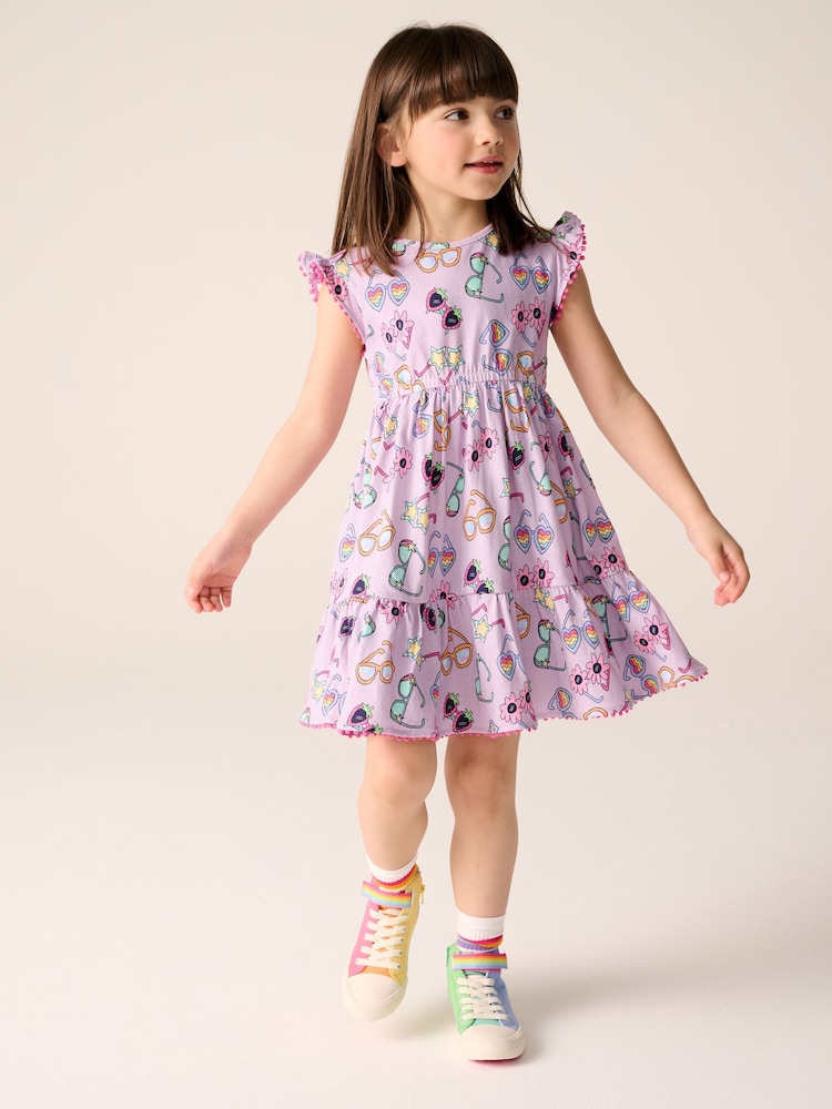 Little Bird by Jools Oliver Lilac Purple Sunglasses Frilled Sleeve Tiered Dress - Image 1 of 8