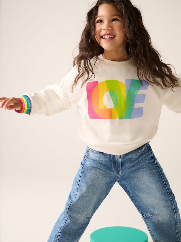 Little Bird by Jools Oliver Multi Rainbow Love Sweatshirt - Image 3 of 7