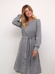 Cream Grey Classic Denim Midi Dress - Image 1 of 6