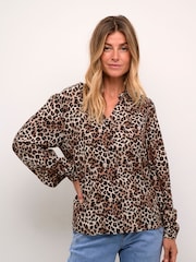 Cream Leopard Print Casual Black Shirt - Image 1 of 6