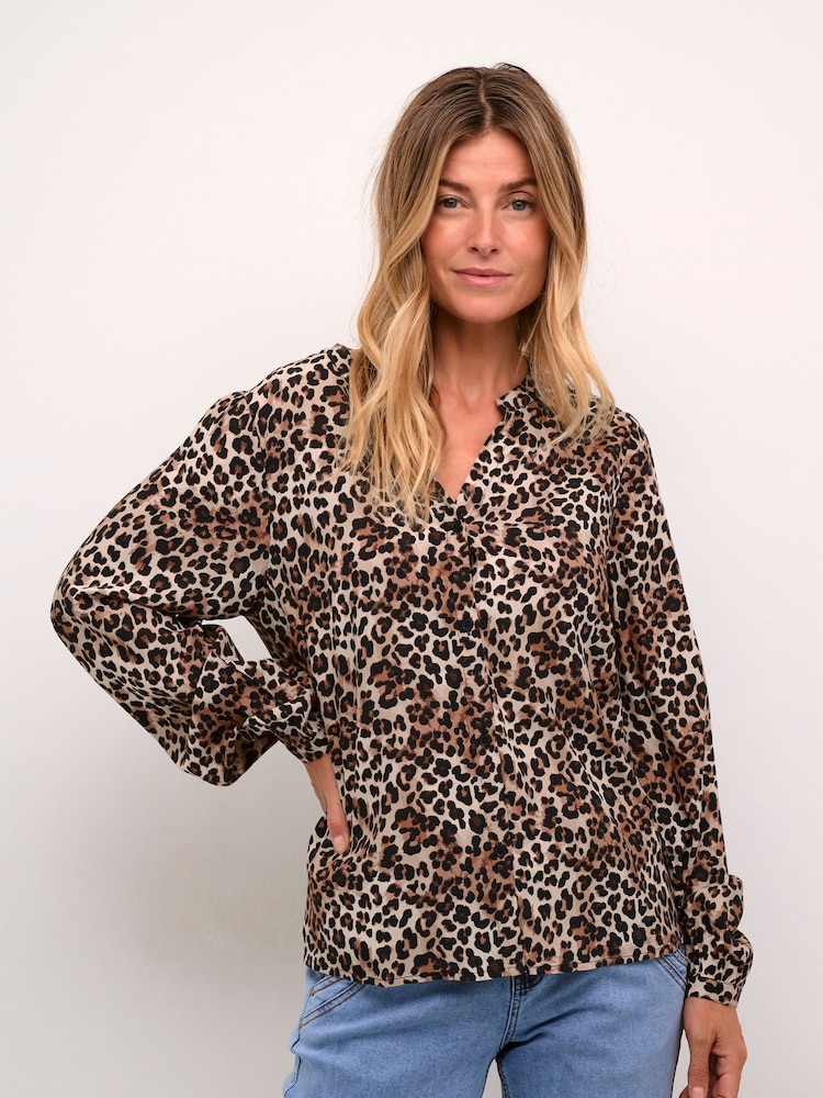 Cream Leopard Print Casual Black Shirt - Image 1 of 6