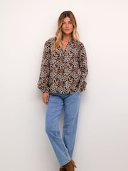 Cream Leopard Print Casual Black Shirt - Image 3 of 6
