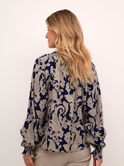 Cream CRLucy Tie Neck Blue Blouse - Image 2 of 6