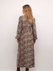 Cream Long Sleeve Leopard Print Maxi Black Dress - Image 2 of 5