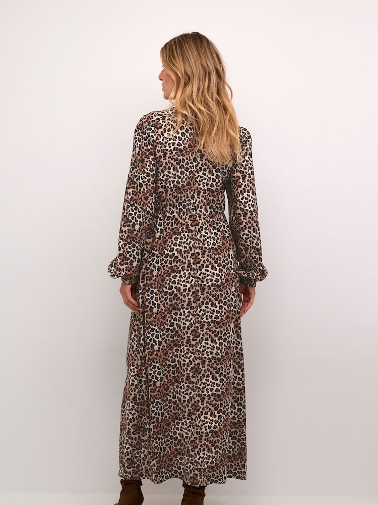 Cream Long Sleeve Leopard Print Maxi Black Dress - Image 2 of 5