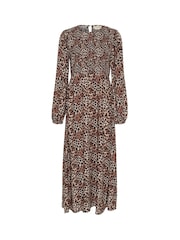 Cream Long Sleeve Leopard Print Maxi Black Dress - Image 4 of 5