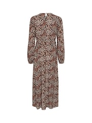 Cream Long Sleeve Leopard Print Maxi Black Dress - Image 5 of 5
