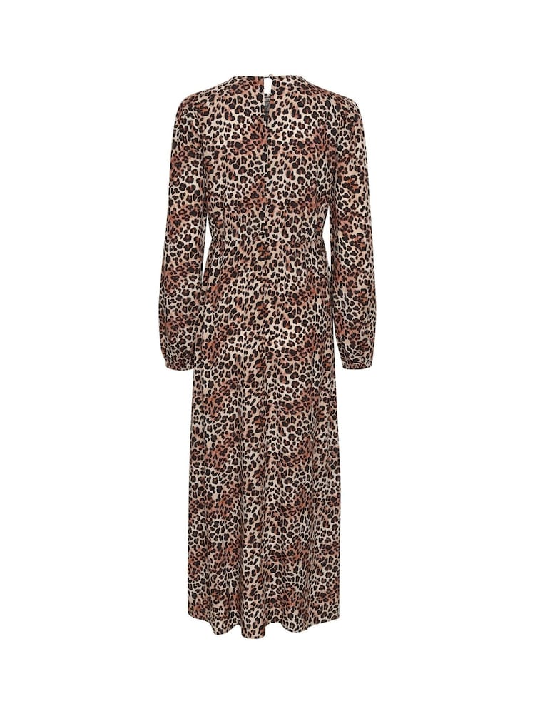 Cream Long Sleeve Leopard Print Maxi Black Dress - Image 5 of 5