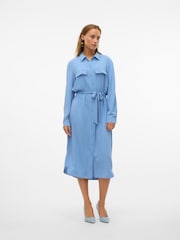 VERO MODA Blue Belted Shirt Midi Dress - Image 3 of 5