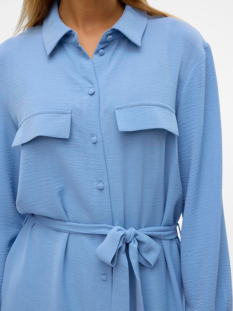 VERO MODA Blue Belted Shirt Midi Dress - Image 5 of 5