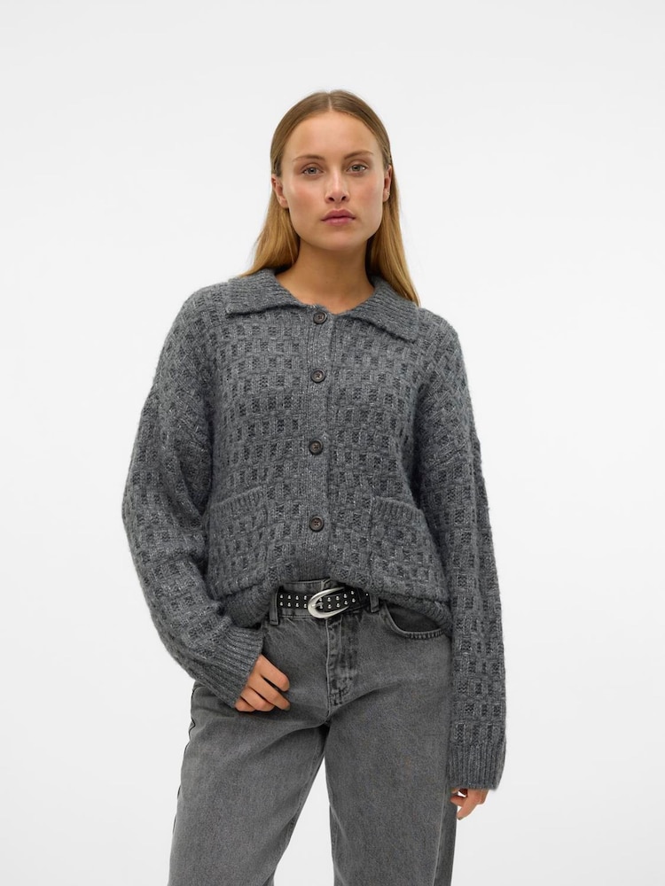 Vero Moda dolg rokav; z dolgimi rokavi polo ovratnik pletena teksturirana pletena jopa - Slika 1 iz 5
