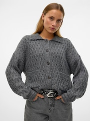 Vero Moda dolg rokav; z dolgimi rokavi polo ovratnik pletena teksturirana pletena jopa - Slika 3 iz 5