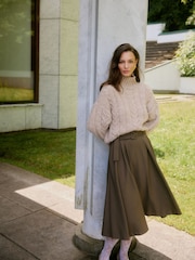 VERO MODA Brown High Neck Cable Knit Jumper With Button Detail Collar - Image 1 of 5