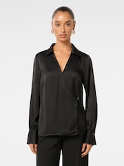 Forever New Black Minnie Petite Wrap Shirt - Image 1 of 5