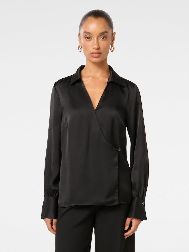 Forever New Black Minnie Petite Wrap Shirt - Image 1 of 5