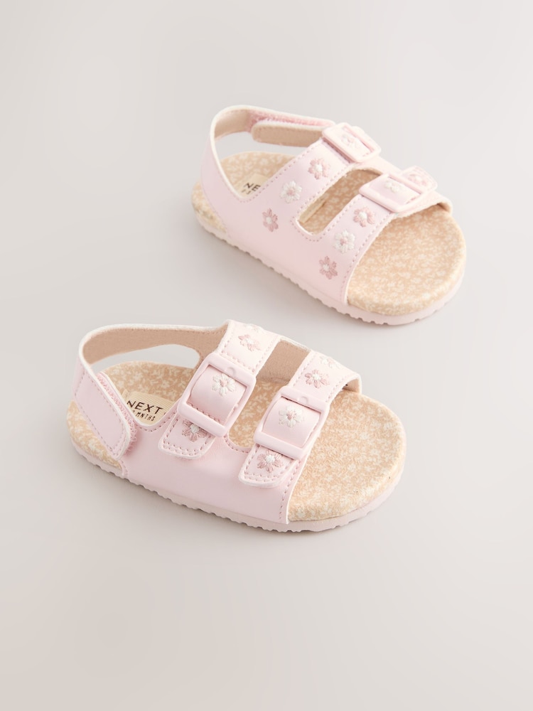 Pink Floral Embroidery - Touch And Fasten Baby Sandals (0-24mths) - Imagen 1 de 5 Pink Floral Embroidery - Touch And Fasten Baby Sandals (0-24mths) - Imagen 1 de 5