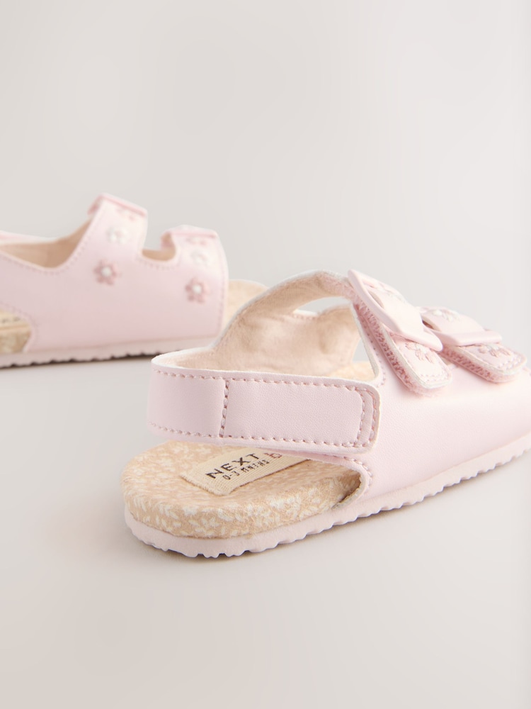 Pink Floral Embroidery Touch And Fasten Baby Sandals (0-24mths) - Image 4 of 5