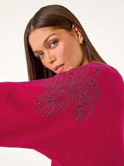 Roman Pink Leaf Hotfix Batwing Knit Jumper - Image 1 of 5