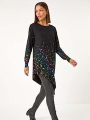 Roman Black Border Splash Foil Print Tunic - Image 1 of 6