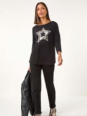 Roman Embelished Sequin Star Stretch Top - Imagen 1 de 6