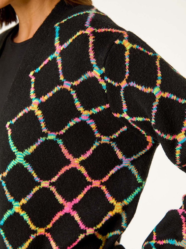 Roman Black Longline Geometric Print Knit Cardigan - Image 5 of 5 Roman Black Longline Geometric Print Knit Cardigan - Image 5 of 5