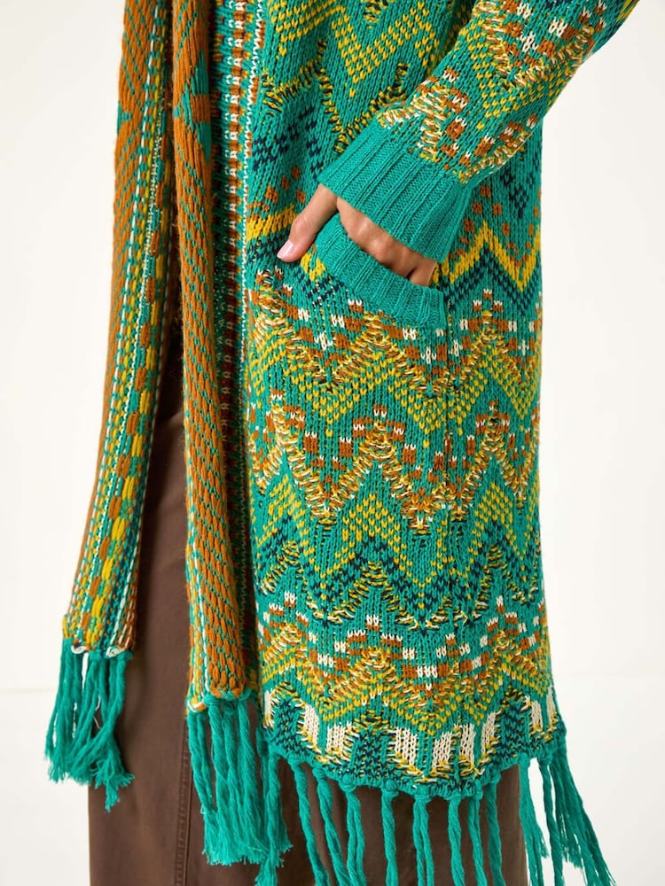 Roman Pattern Fringe Cardigan - Obraz 6 z 6