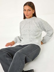 Roman Grey Pearl Embellished Cable Knit Jumper - Image 1 of 6